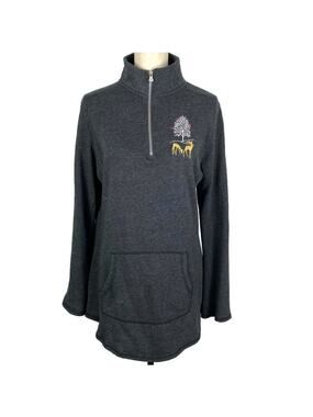 Artisians 1/2 Zip Embroidered Pullover Fleece Tunic Dark Gray Sweater Sz Medium
